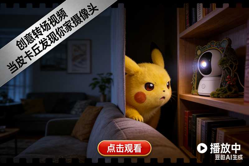 创意转场视频|当皮卡丘发现你家摄像头-星舰联盟AIGC